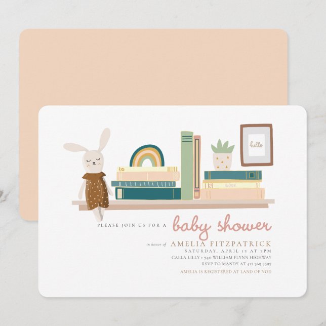 Pink and Mint Books for Baby Shower Invitation (Front/Back)