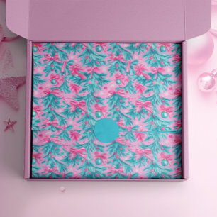 Pink and Mint Christmas Boughs and Ornaments  Tissue Paper