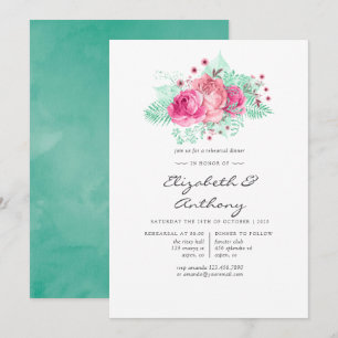 Pink and Mint Floral Rehearsal Dinner Invitation