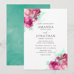 Pink and Mint Floral Wedding invitation