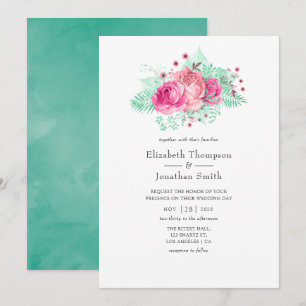 Pink and Mint Floral Wedding Invitation