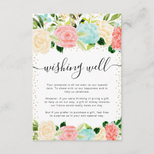 Pink and Mint Flowers Wedding Wishing Well Enclosure Card
