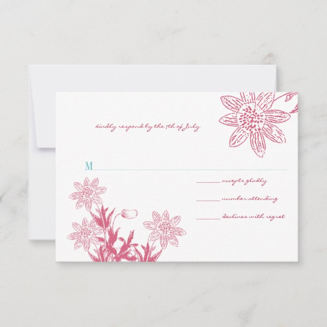 Pink and Mint Gerber Daisy Wedding Invites (Front)