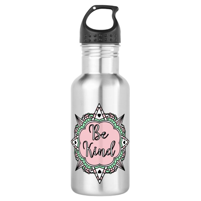 Pink and Mint Green Be Kind  532 Ml Water Bottle (Front)
