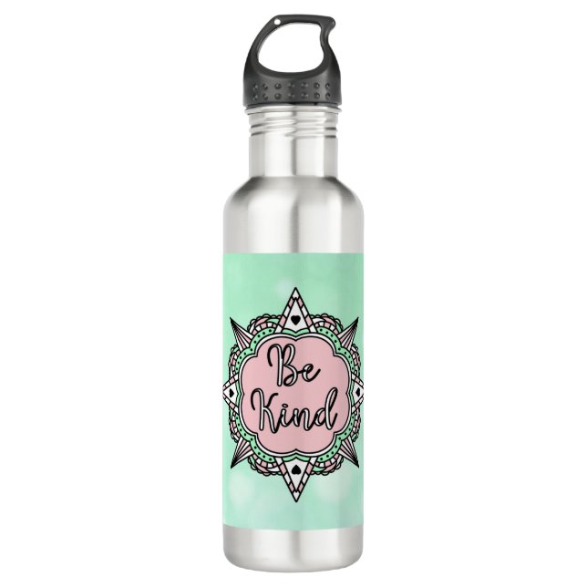 Pink and Mint Green Be Kind 710 Ml Water Bottle (Front)