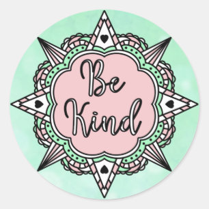 Pink and Mint Green Be Kind  Classic Round Sticker
