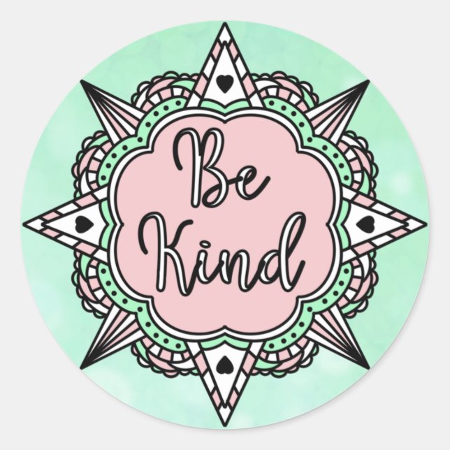 Pink and Mint Green Be Kind  Classic Round Sticker (Front)