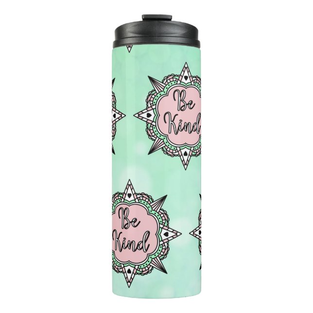 Pink and Mint Green Be Kind Thermal Tumbler (Front)