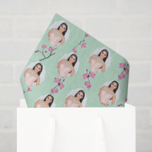Pink and Mint Green Cherry Blossom Custom Photos Tissue Paper