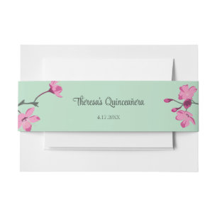 Pink and Mint Green Cherry Blossom Quinceanera Invitation Belly Band