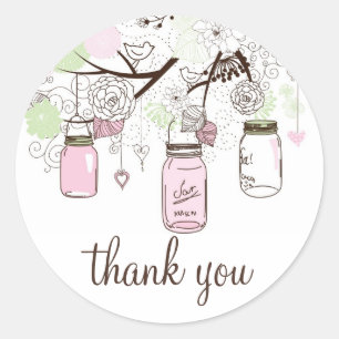 Pink and Mint Green Mason Jars Thank You Sticker