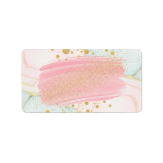 Pink and Mint Marble with Gold Glitter Brush Strok Label