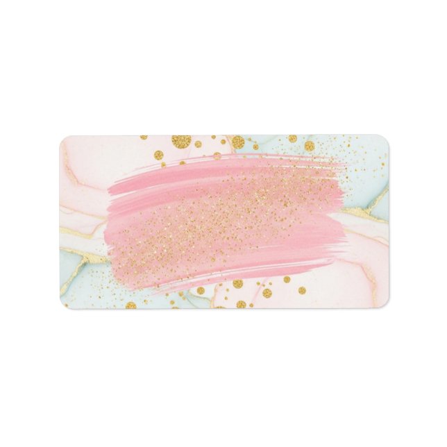 Pink and Mint Marble with Gold Glitter Brush Strok Label (Front)