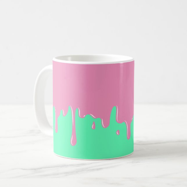 Pink and Mint Slime Dripping Mug (Front Left)
