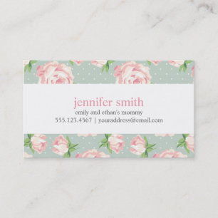 Pink and Mint Vintage Roses Pattern Calling Card
