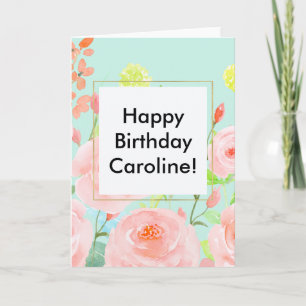 Pink and Mint Watercolor Roses Card
