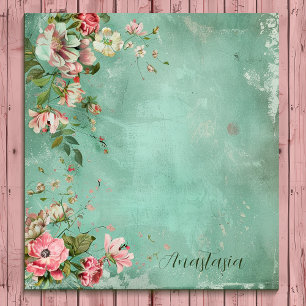 Pink and Mint Watercolor Vintage Floral Notepad