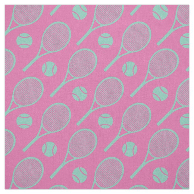 Pink and minty tennis rackets fabric (Swatch)