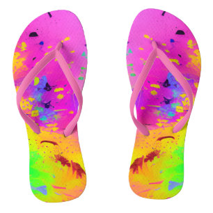 Pink And More Abstract Splash Paint Flip Flops