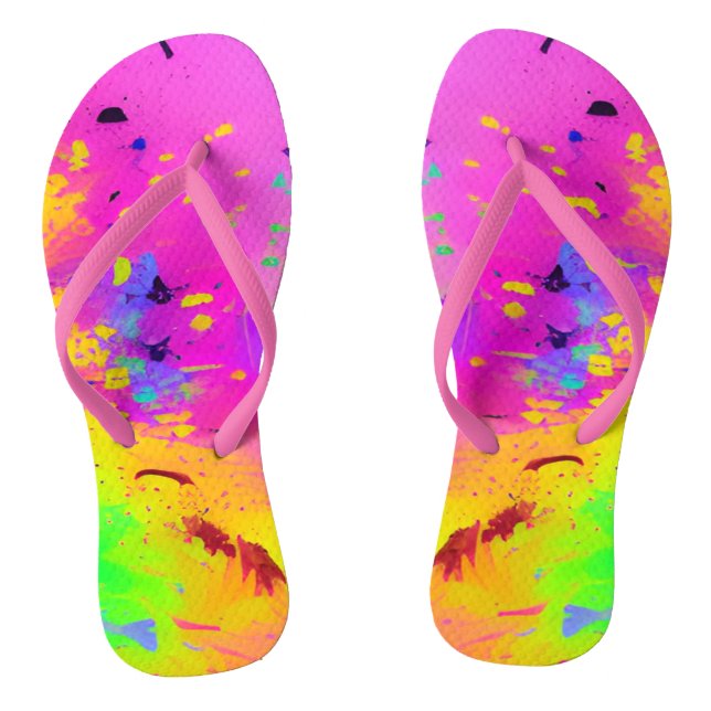 Pink And More Abstract Splash Paint Flip Flops (Footbed)