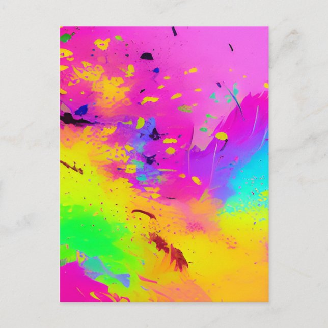 Pink And More Abstract Splash Paint Postcard (Front)