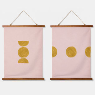 Pink and mustard yellow abstract hanging tapestry
