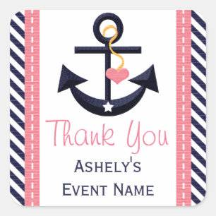 Pink and Navy Anchor Party Favour Stickers