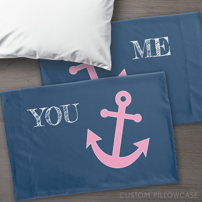 Pink and Navy Anchor with Custom Names Pillowcase (Custom Pillowcase)