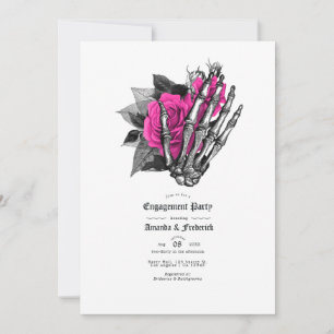 Pink and Navy Blue Floral Gothic Engagement Party Invitation