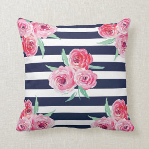 Pink and Navy blue floral Pillow