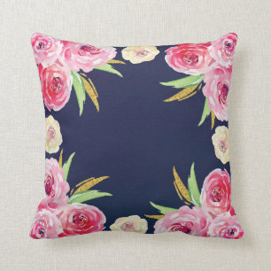 Pink and Navy blue floral Pillow