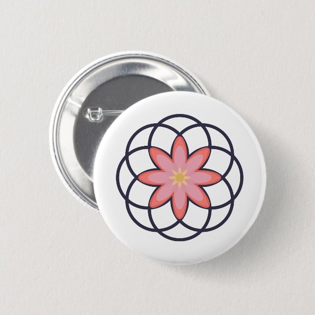 Pink and Navy Blue Flower Design 6 Cm Round Badge (Front & Back)