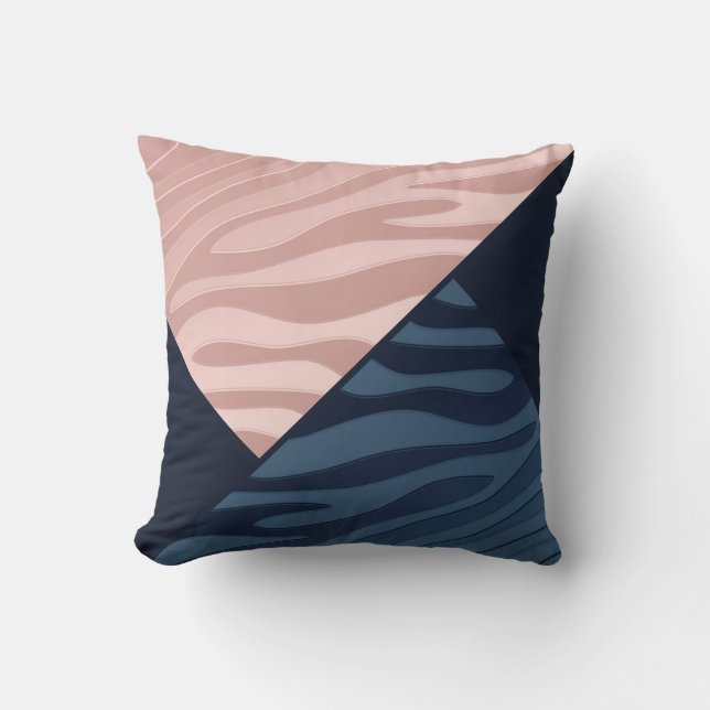 Pink and Navy Blue Gradient Zebra Stripe Triangle Cushion (Front)
