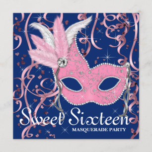 Pink and Navy Blue Sweet Sixteen Party Invitation