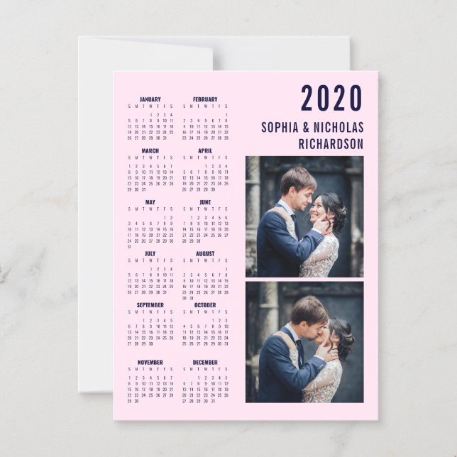 Pink and Navy Blue Two Photo 2020 Calendar Magnet (Front)