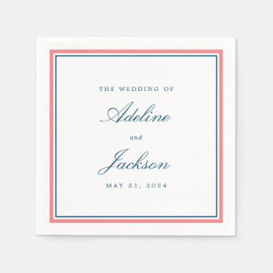 Pink and Navy Border Classic Traditional Wedding Napkin