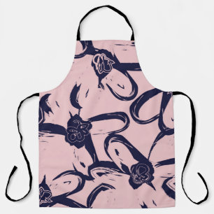 Pink and Navy Floral brush strokes seamless patter Apron