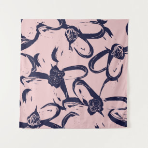 Pink and Navy Floral brush strokes seamless patter Tapestry