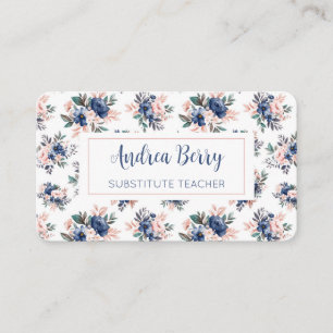 Pink and Navy Floral  Business Card