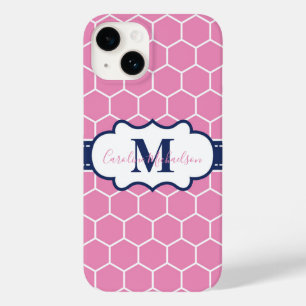 Pink and Navy Monogram Geometric Pattern  Case-Mate iPhone 14 Case