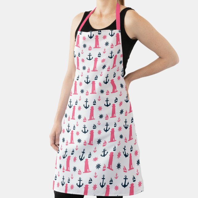 Pink and Navy Nautical Series Design 3  Apron (Insitu)