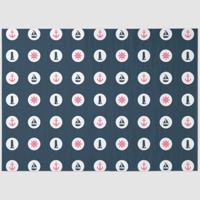 Pink and Navy Nautical Series Design 8 Tissue Paper (Front)