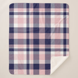 Pink and navy Plaid, checkered, tartan seamless Sherpa Blanket