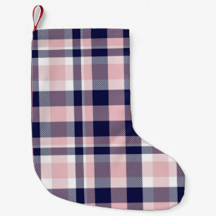 Pink and navy Plaid, checkered, tartan seamless Small Christmas Stocking