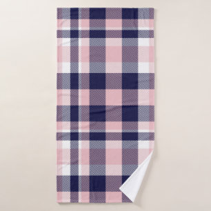 Pink and navy Plaid,  chequered,  tartan seamless  Bath Towel
