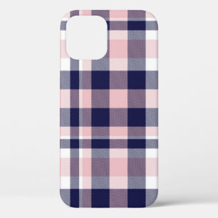 Pink and navy Plaid, chequered, tartan seamless iPhone 12 Case