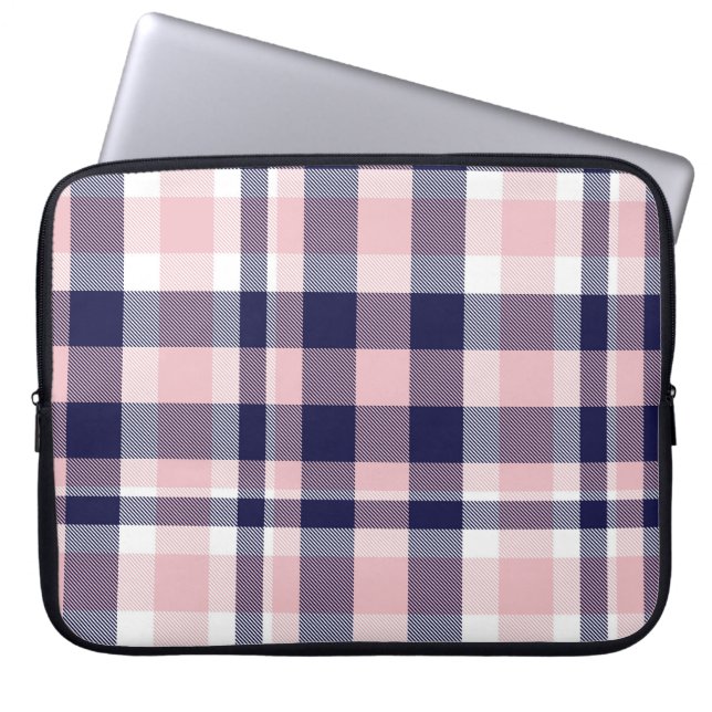 Pink and navy Plaid,  chequered,  tartan seamless  Laptop Sleeve (Front)