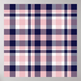 Pink and navy Plaid, chequered, tartan seamless Poster