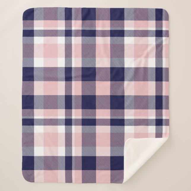 Pink and navy Plaid,  chequered,  tartan seamless  Sherpa Blanket (Front)