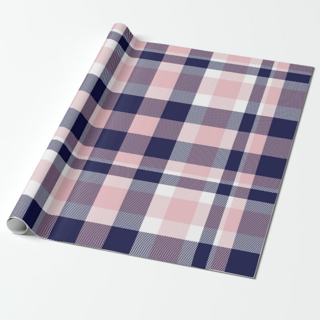 Pink and navy Plaid,  chequered,  tartan seamless  Wrapping Paper (Unrolled)